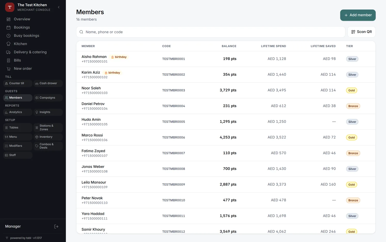 The members list: balances, tiers and lifetime spend
