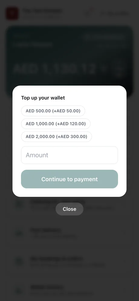 Topping up the wallet from the member's own phone, with the gift ladder shown